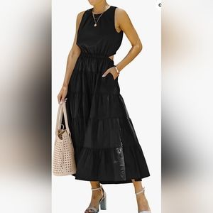 ANRABESS Womens Summer Sleeveless Cutout Maxi Dress Crewneck Tiered Flowy A-Line